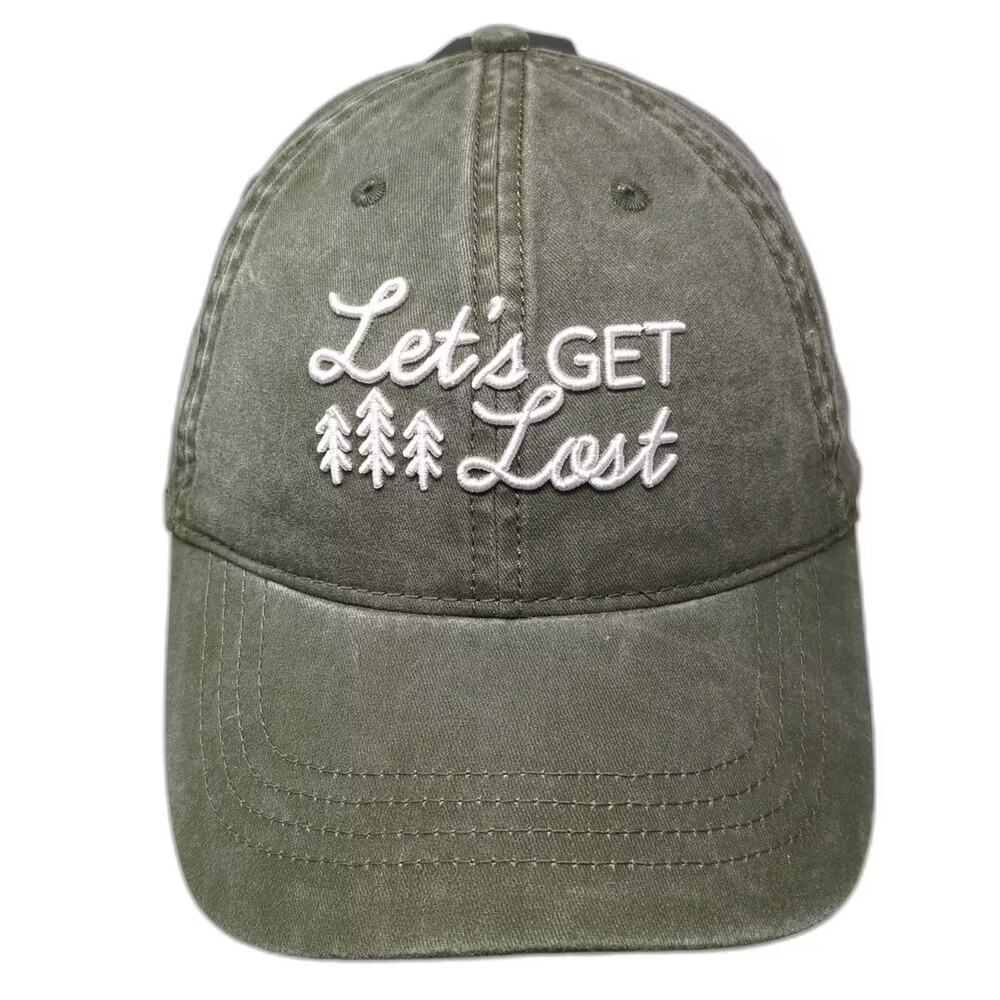Time and Tru Baseball Cap Green White One Size Embroidered Let's Get Lost Hat